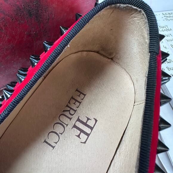 Mens Ferucci burgundy loafers black rivets and spikes slip on size 9 - Picture 3 of 9